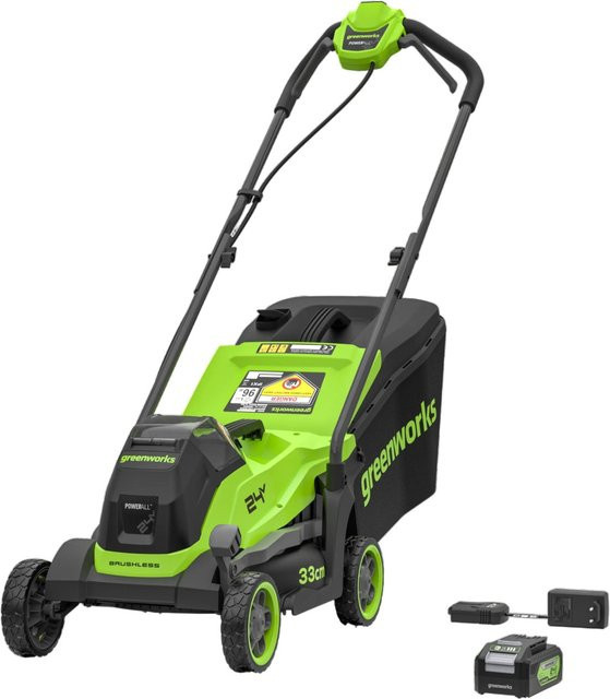 Greenworks Akku-Rasenmäher-Set Gen 2 24V in Schwarz-Grün mit Schnittbreite: 33 cm, Akku und Ladegerät - Bild 1