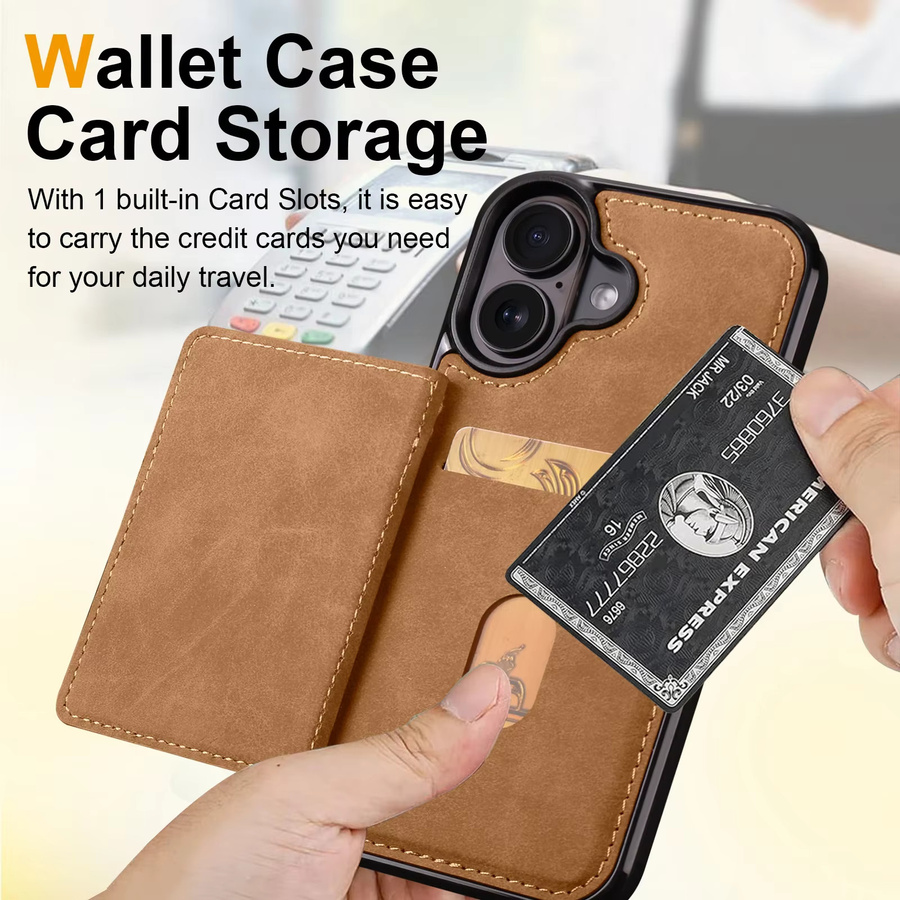 Flip-Ledertasche für Apple iPhone 16 17 15 14 13 12 11 Pro Max Plus Mini mit integrierter magnetischer Brieftasche und Kartenhalter in Braun - Bild 3