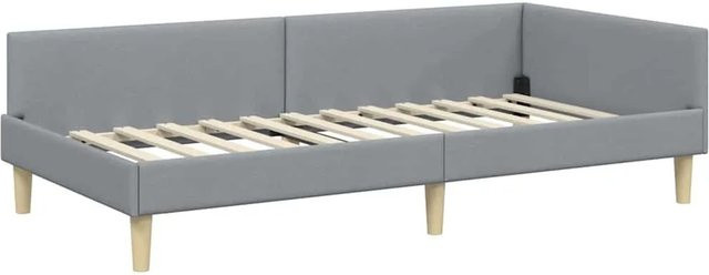 vidaXL Eckbettgestell mit Kopfteil in Grau, Polsterbett mit Holzlatten, B/T/H: 140 x 204 x 94 cm - Bild 1