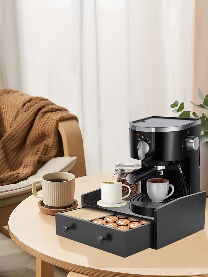 Willstar Kaffeeständer aus Holz in Schwarz mit Schublade, Vintage Kaffeebar-Organizer für dein Home Office - Bild 6