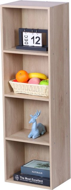 Relaxdays Bücherregal aus Holzwerkstoff in Braun mit 4 Fächern, Höhe: 106 cm, Breite: 32 cm, Tiefe: 24 cm - Bild 1