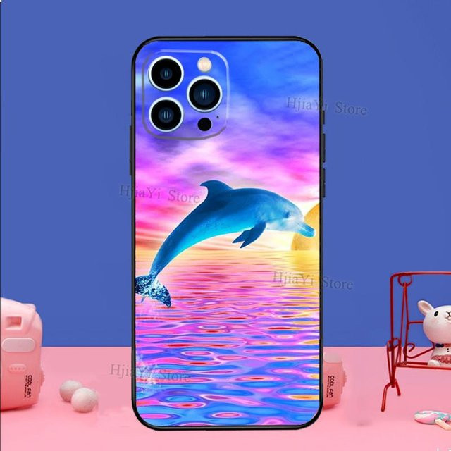 Silikon Handyhülle mit Ozean Delfin Design für Apple iPhone 11 12 13 14 15 16 Pro Max Mini Plus XR XS Farbe: Multicolour - Bild 1