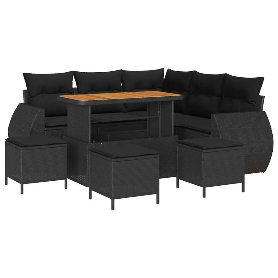 vidaXL Garten-Sofa-Set 9-teilig aus Polyrattan in Schwarz mit Polsterung und L-Form für Garten und Terrasse - Bild 2