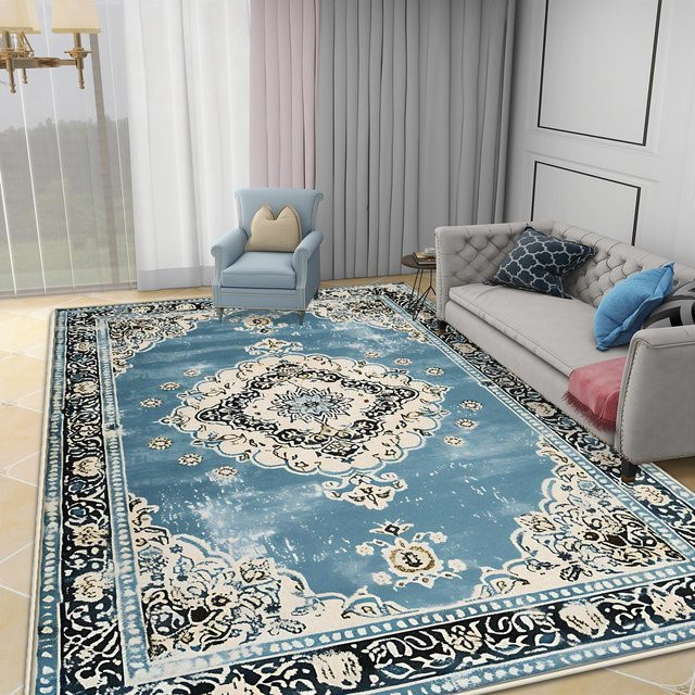 Persischer Teppich JGJG in Blau, Böhmisches Design, Rutschfest und Waschbar, B/T: 200 x 120 cm - Bild 1