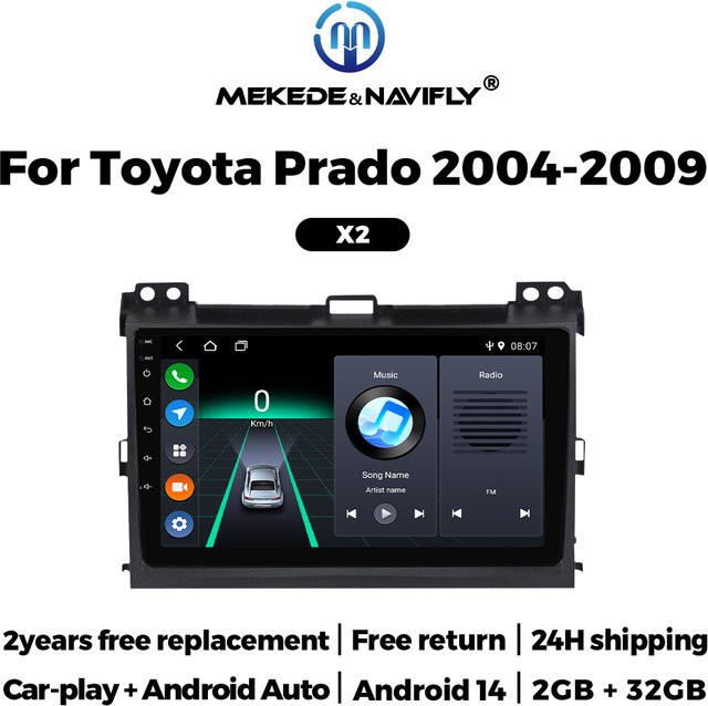 MEKEDE Android 15 2-DIN Autoradio mit WLAN, Carplay und Navigation für Toyota LAND CRUISER Prado 120 (2003 - 2009), Schwarz - Bild 1
