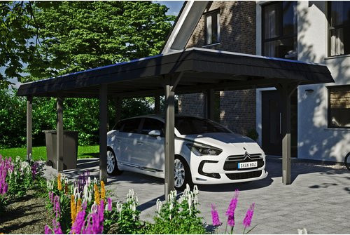 Skan Holz Carport Wendland aus Fichte mit EPDM-Dach in Schiefergrau und schwarzer Blende, B: 362 cm, T: 870 cm, H: 243 cm - Bild 2