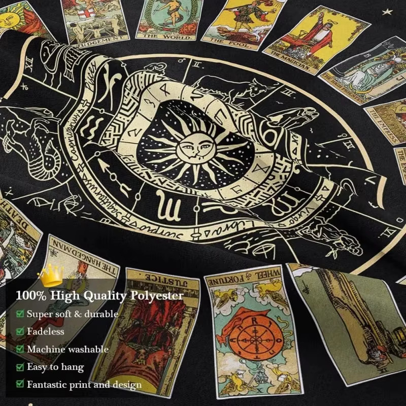 VIKAMA Tarot-Sternzeichenrad-Wandteppich mit Mandala- und Sternen-Design in Multicolour, Astrologie-Wandbehang im Boho-Stil für deine Schlafzimmerdekoration - Bild 5
