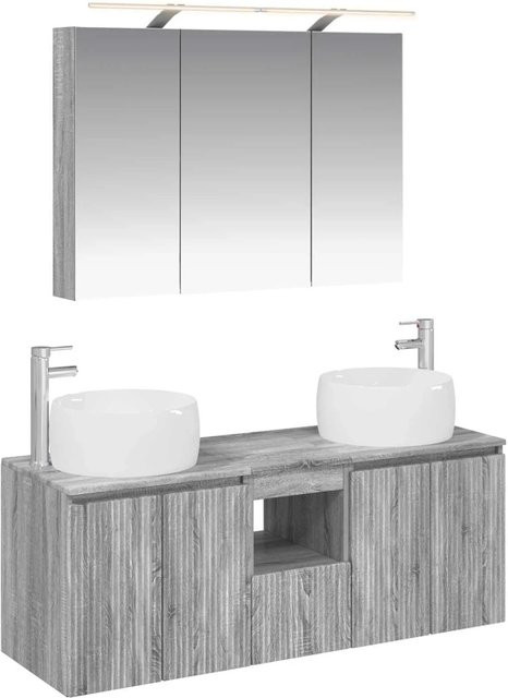 vidaXL Badezimmerschrank-Set 4-teilig in Grau Sonoma, modern mit LED-Beleuchtung und Waschtischunterschrank, Spiegelschrank und Wandschränken, B/T/H: 60,75 x 44,5 x 145 cm - Bild 1