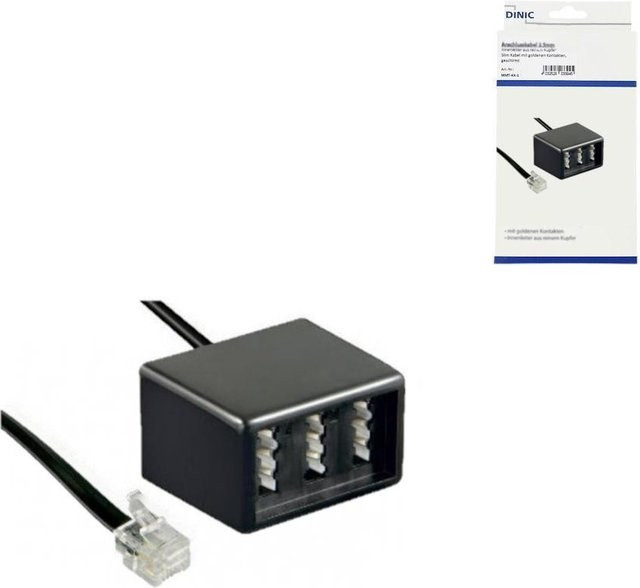 DINIC TAE Verteiler Schwarz mit 3x TAE N/F/F Buchse auf RJ11/RJ45 Stecker 6P4C, Länge: 0,2 m - Bild 1