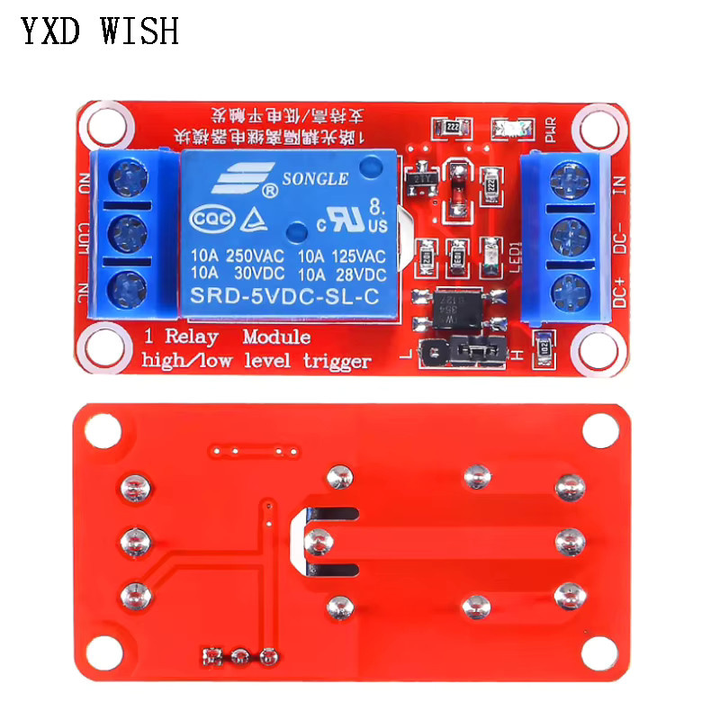 10er Set 1-Kanal Relais Modul für Raspberry Pi mit Optokoppler, High und Low Level Trigger, Rot - Bild 3