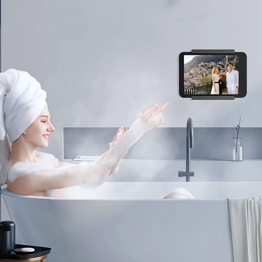 ALLOYSEED 2er-Set universeller wandmontierter Tablet-Ständerhalter in Schwarz zur Befestigung per Klebstoff oder Schrauben für iPad, iPhone, Samsung, Xiaomi und Lenovo - Bild 2