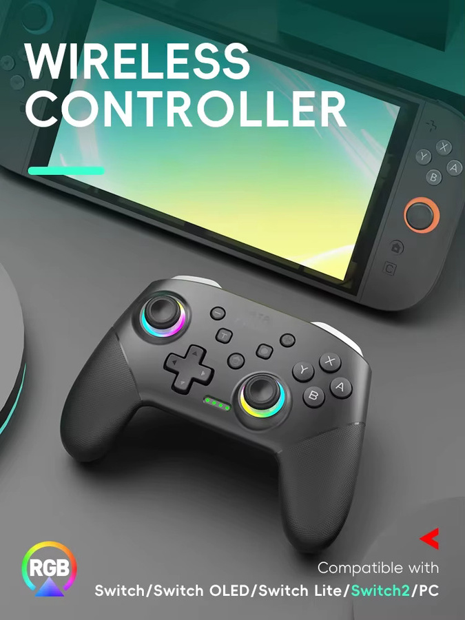 DATA FROG Wireless Pro Controller für Nintendo Switch, Switch Lite, OLED und PC mit Bluetooth, programmierbarem Turbo und 1000-mAh-Akku, Schwarz - Bild 2