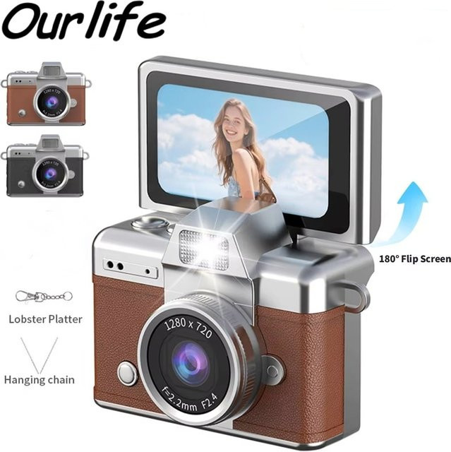 Ourlife Daumen-Schlüsselanhänger Mini Digitalkamera mit 1,47 Zoll Klappbildschirm, Retro CCD Videokamera in Braun - Bild 1
