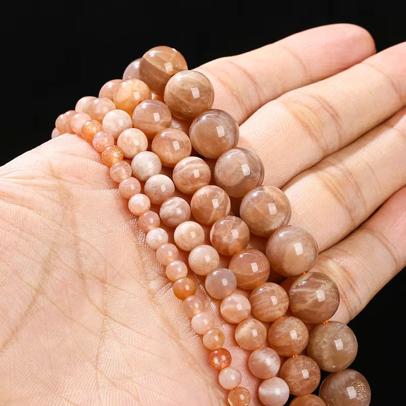 Sonnenstein Perle, Orange, Rund, Lose Spacer - Bild 5