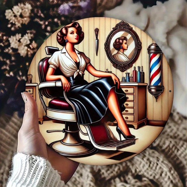Potdemiel Vintage Barber Shop Metallschild, rundes Retro Wandkunst aus Eisen in Multicolour, Durchmesser: 20 cm - Bild 1