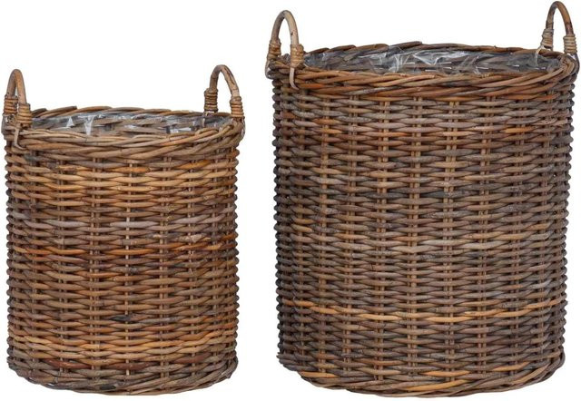 vidaXL Blumentopf Körbchen Set mit Speicher aus Lacak Rattan in Braun, 2-teilig, rund - Bild 1