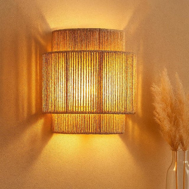 JOYINLED Boho Wandleuchte aus Rattan und Holz in Braun und Beige mit E27 Fassung - Bild 1