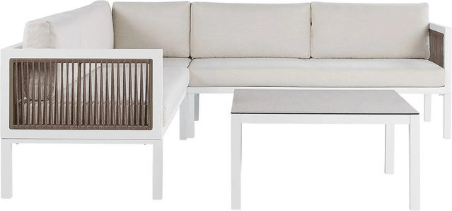 Beliani Lounge Set BORELLO in Weiss und Beige mit Aluminium und Glas im Retro-Stil, B/T/H: 226 x 70 x 66 cm - Bild 1
