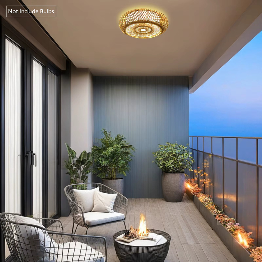 Moderne Pendelleuchte aus Bambus und Rattan in Weiß, handgewebte Deckenleuchte für Wohnzimmer, Schlafzimmer oder Küche, 3x E27 - Bild 2