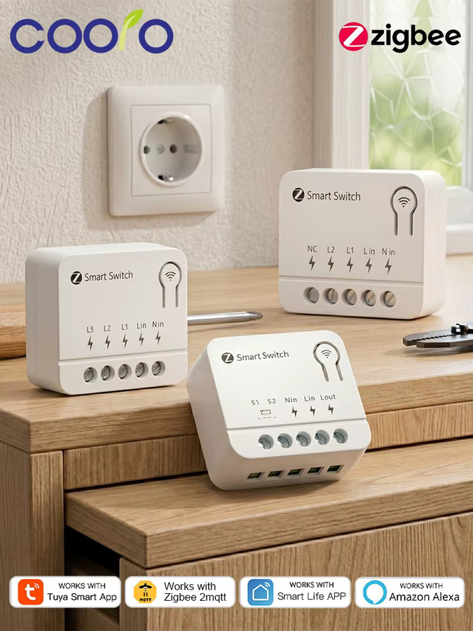 Coolo Tuya ZigBee Mini Smart Schalter DIY Lichtschalter-Modul in Weiß für Alexa und Google Home (1/2/3-fach) - Bild 3