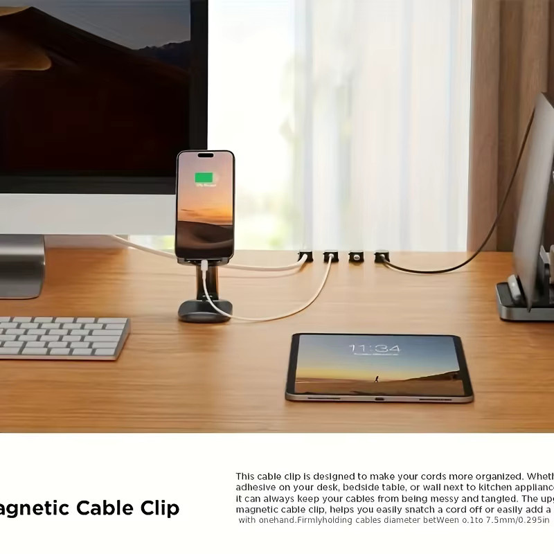 6 Stück magnetische Kabelklemmen als verstellbare Ladekabel-Aufbewahrungsclips in Schwarz und Weiß für Büro, Schreibtisch, Auto und Zuhause - Bild 2