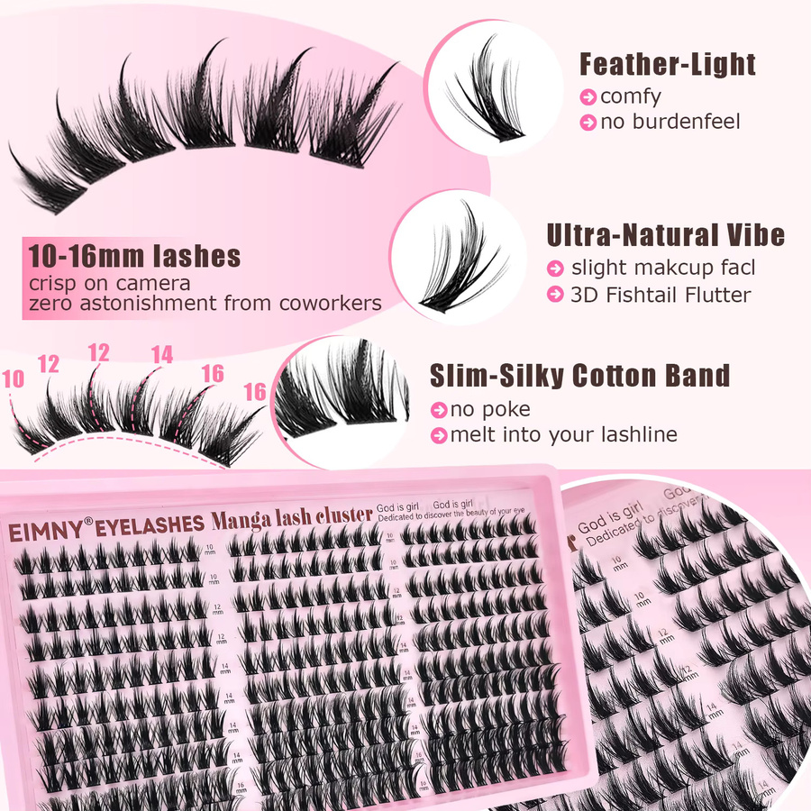 EIMNY Wimpernverlängerungen Little Devil-Stil, 300 Stück, 10–16 mm, natürlich - Bild 4