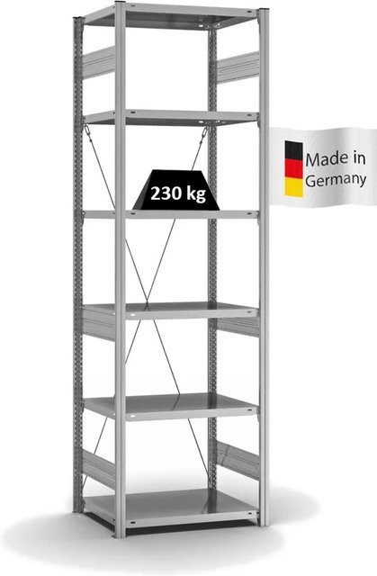 PROREGAL Fachbodenregal Stecksystem T-Profil Medium-Duty, 6 Ebenen, verzinkt, H x B x T: 250 x 75 x 50 cm - Bild 1
