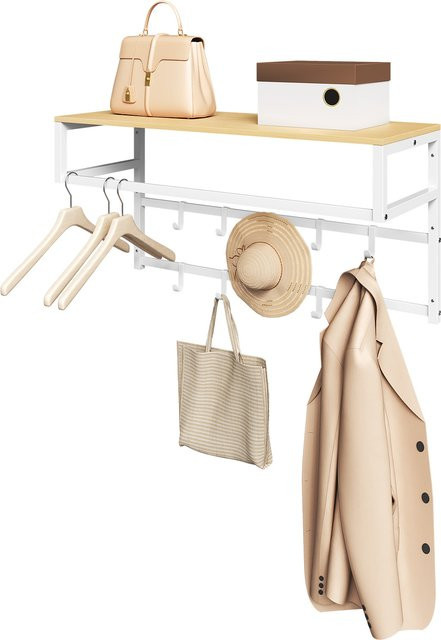 Eugad Wandmontierter Garderobenständer in Weiß mit Handtuchhalter, Ablage und 10 Haken, B/T/H: 80 x 30 x 41 cm - Bild 1