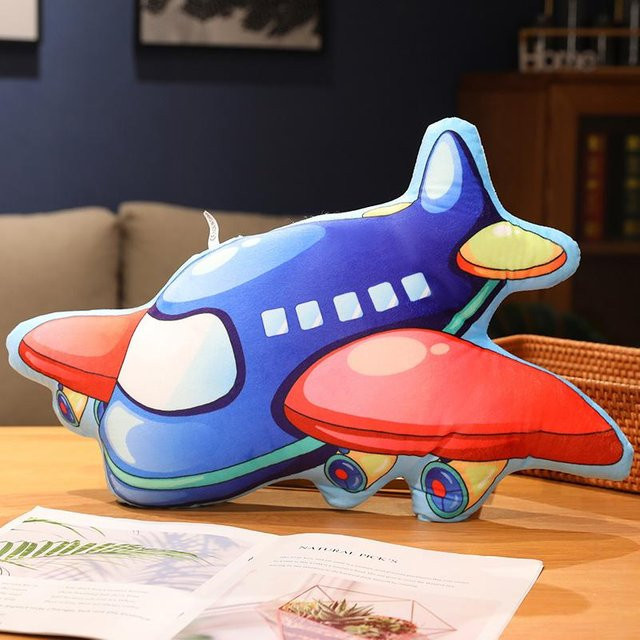 Gemütliches Kissen mit Cartoon Transport Serie Motiven wie Flugzeug, Polizeiauto, Taxi und Motorrad in Blau, Größe: 40 cm bis 55 cm - Bild 1