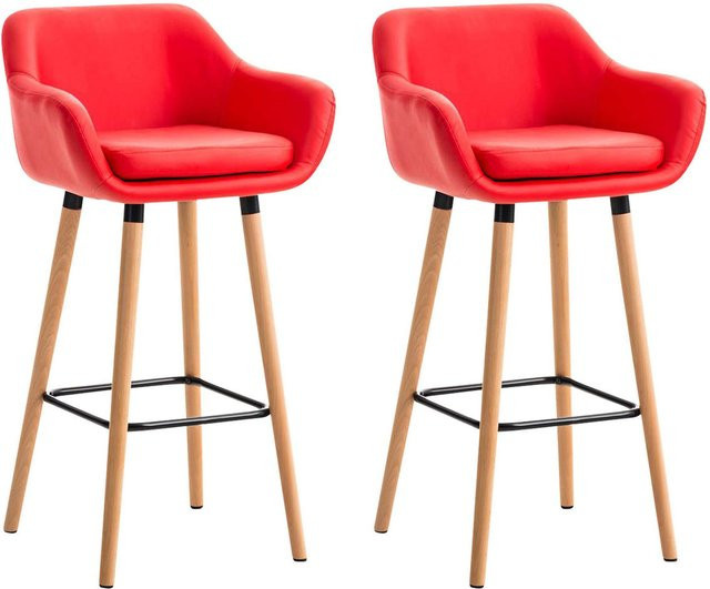 TPFLiving 2er Set Barhocker Grande mit Holzgestell aus Buche und Kunstleder in Rot - Bild 1