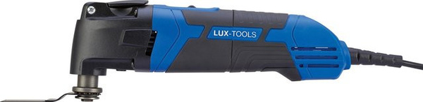 LUX-TOOLS Multitool E-MFW-23 7-teilig in Blau-Schwarz mit Zubehör wie Segmentblatt, Tauchblatt und Schleifpad