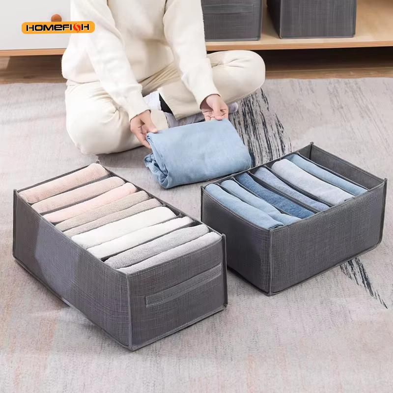 XIANGYANGHUA Aufbewahrungsbox mit 9 Gittern aus Vliesstoff in Grau, stapelbar und platzsparend für Kleidung und Unterwäsche - Bild 3