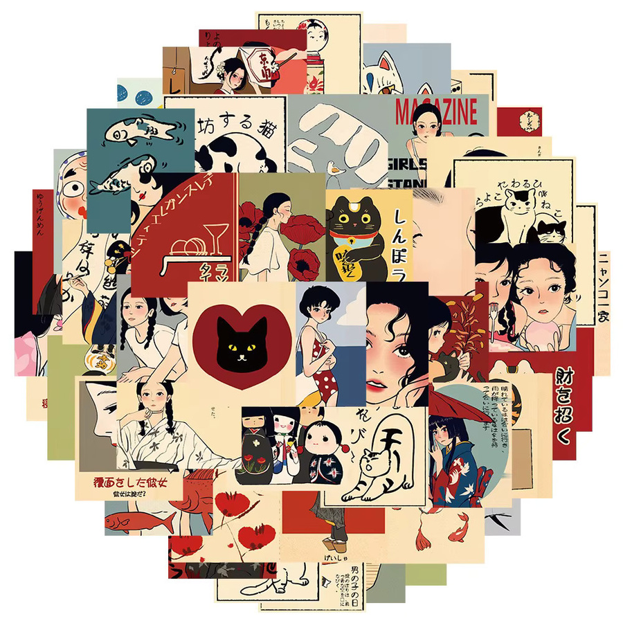 Japanische Mädchenkultur-Aufkleber, Traditionelle Elemente, 50-teiliges Set - Bild 4