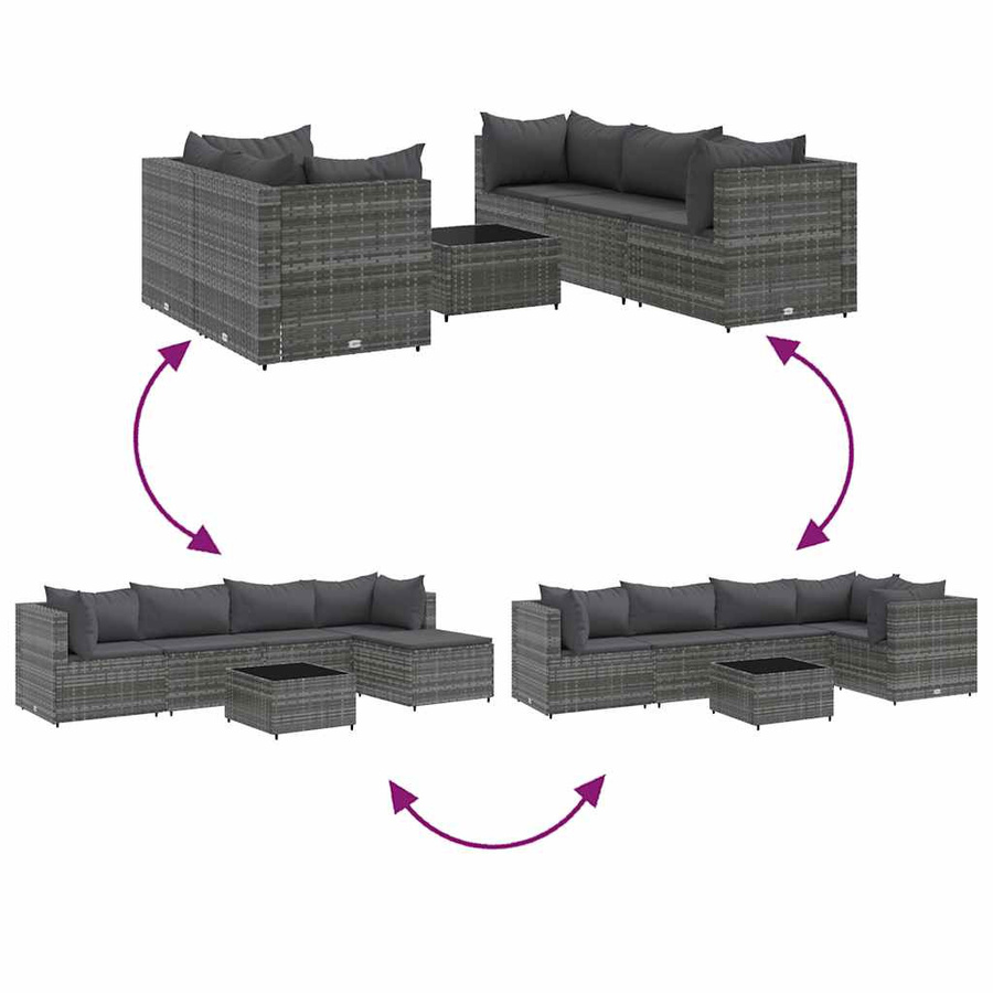 vidaXL 6-teiliges Garten-Lounge-Set aus PE-Rattan in Grau mit Kissen - Bild 5