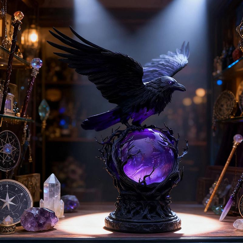 Raven'S Moonlight Gothic LED-Tischlampe mit Butterflies Worked Design in Schwarz und Violett, dimmbare 3D Kugel-Skulptur mit Leuchteffekt - Bild 2