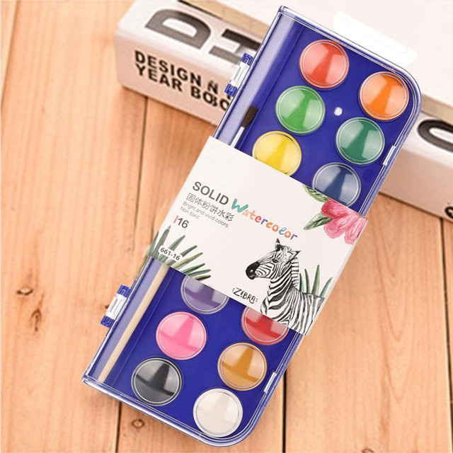 Mokeelo Aquarellkuchen Set mit Pinsel in Weiß und Multicolour, 16 Farben - Bild 1