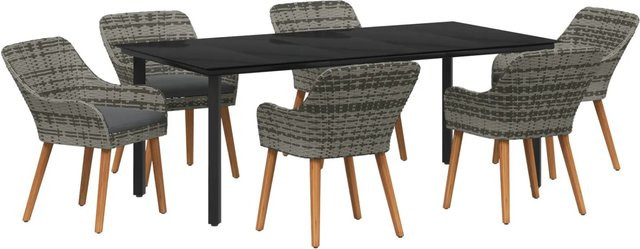 vidaXL 7-teiliges Gartenspeiseset aus Poly-Rattan in Grau für Garten, Balkon und Terrasse - Bild 1