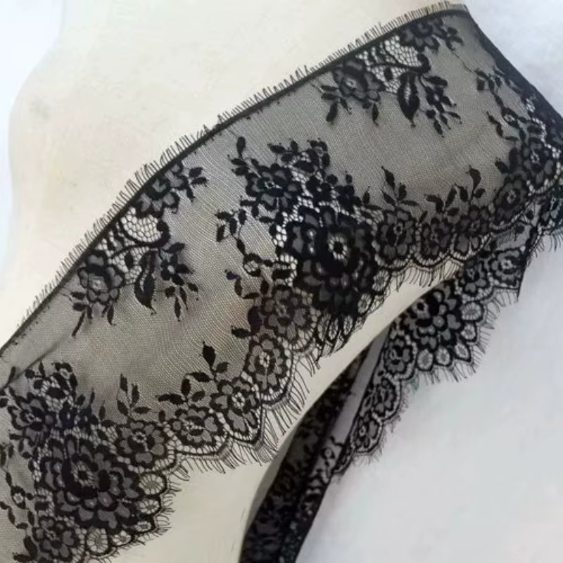QRTRIM Spitzenband aus Stoff in Schwarz-Weiß, handgefertigtes DIY-Spitzenband für Bastelarbeiten, 2,74 m - Bild 3