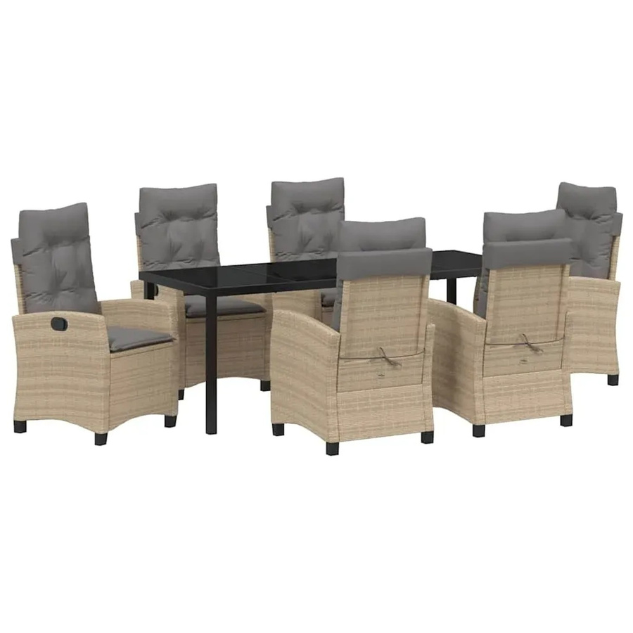 vidaXL 7-teiliges Gartentisch-Set aus Poly Rattan in Beige mit Kissen für Garten, Patio und Balkon - Bild 2