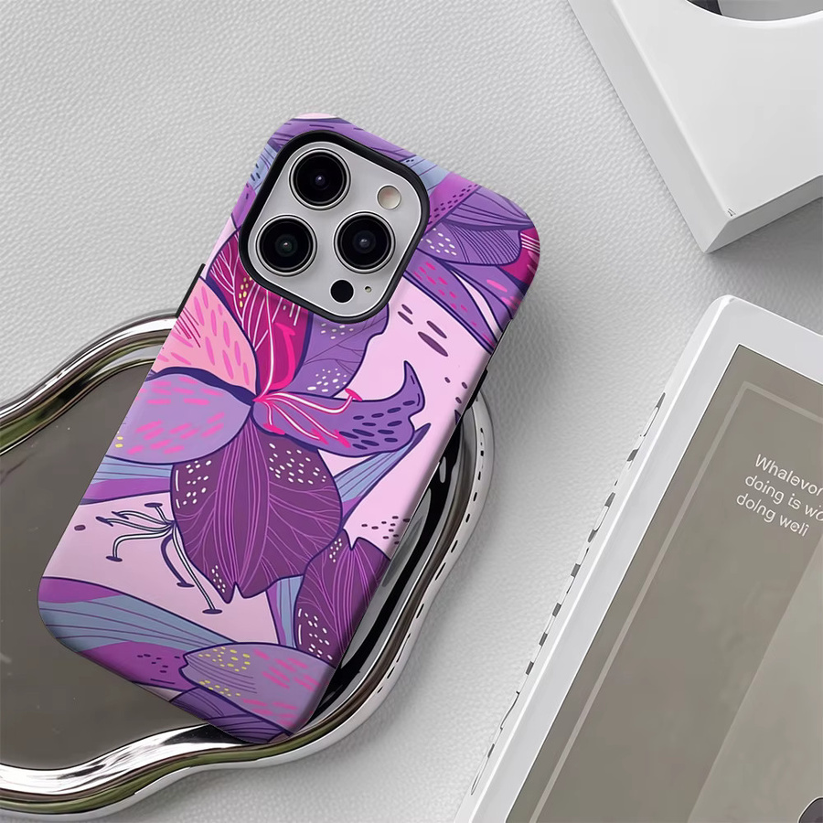 Handyhülle Floral Fantasy in Lila und Pink für Apple iPhone 17 16 15 14 13 12 11 Pro Max Plus mit doppelschichtiger Rückseite - Bild 5