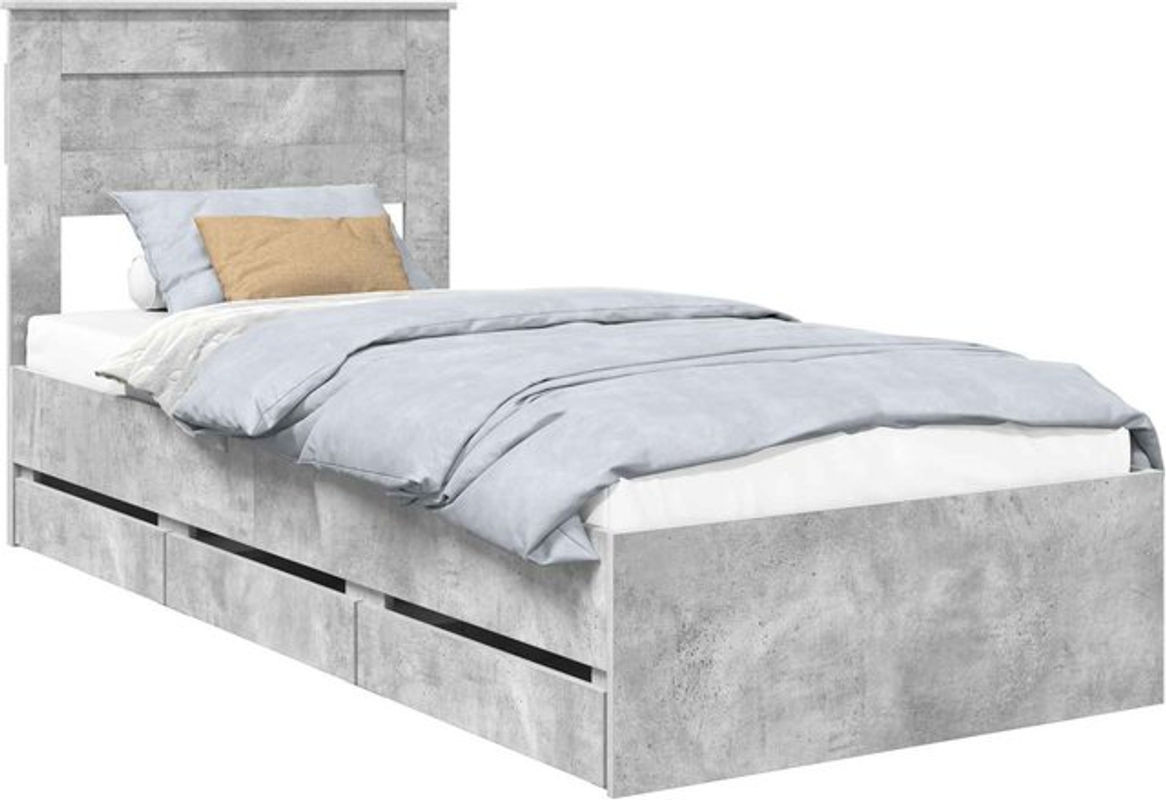 vidaXL Bettrahmen mit Kopfteil in Beton Grau aus Holzwerkstoff im Industrial Design, B/T/H: 90 x 190 cm - Bild 1
