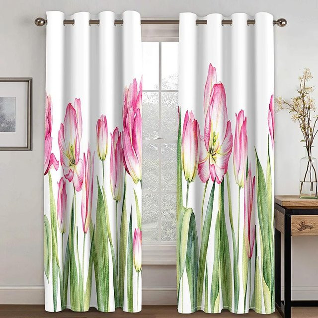Yiran Furniture Tulpenvorhänge mit floralem Muster, halbtransparent, Mehrfarbig, B: 55 cm, H: 120 cm - Bild 1