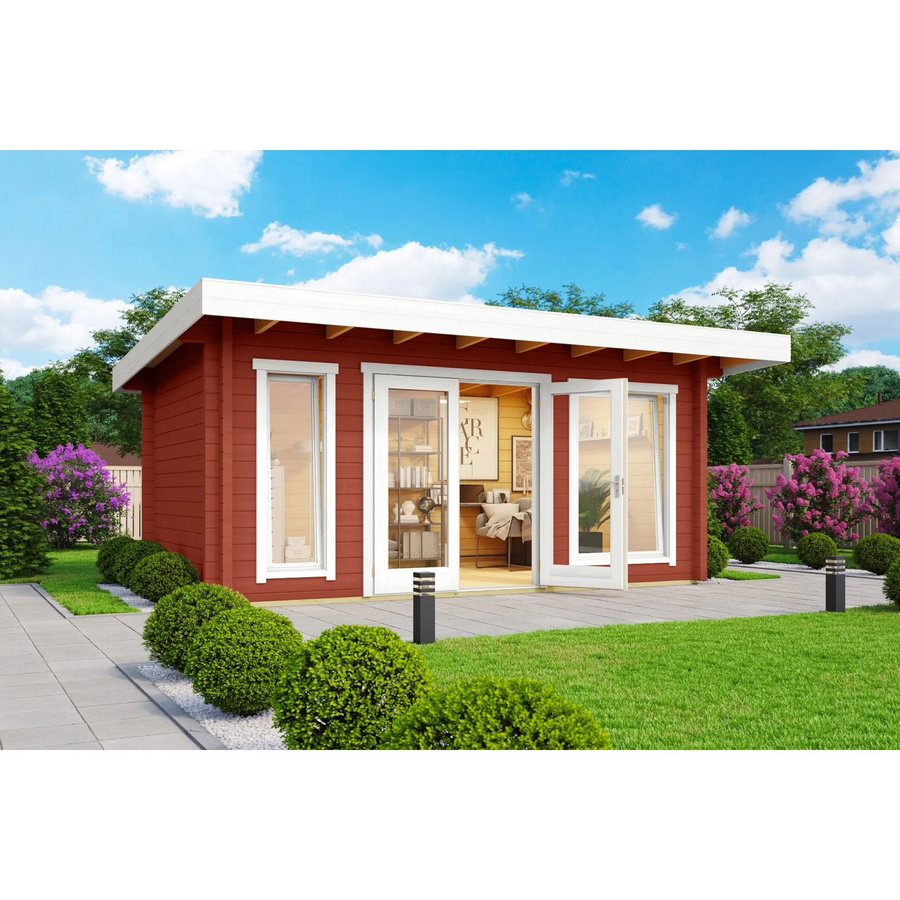 Lasita Blockbohlenhaus Dorset Gartenhaus mit Flachdach in Schwedenrot lasiert B/H/T: 450 x 250 x 360 cm - Bild 2