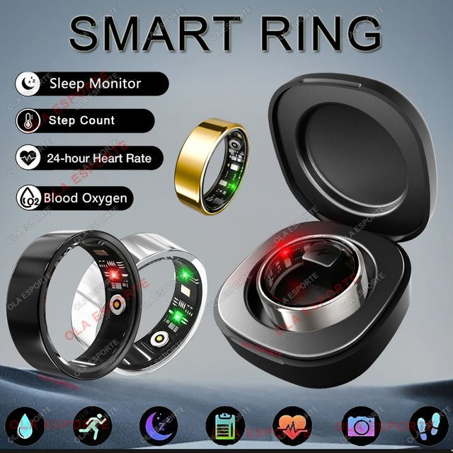 Ola Esporte R09 Smart Ring für Damen und Herren in Schwarz mit Ladeetui, Herzfrequenz, Blutsauerstoff und Hauttemperaturmonitor, 5ATM wasserdicht, kompatibel mit Android und iOS - Bild 1