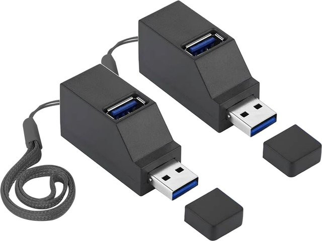 2er-Set Fanshu USB 3.0 Hub, 3-Port Mini USB-Splitter Adapter in Schwarz - Bild 1