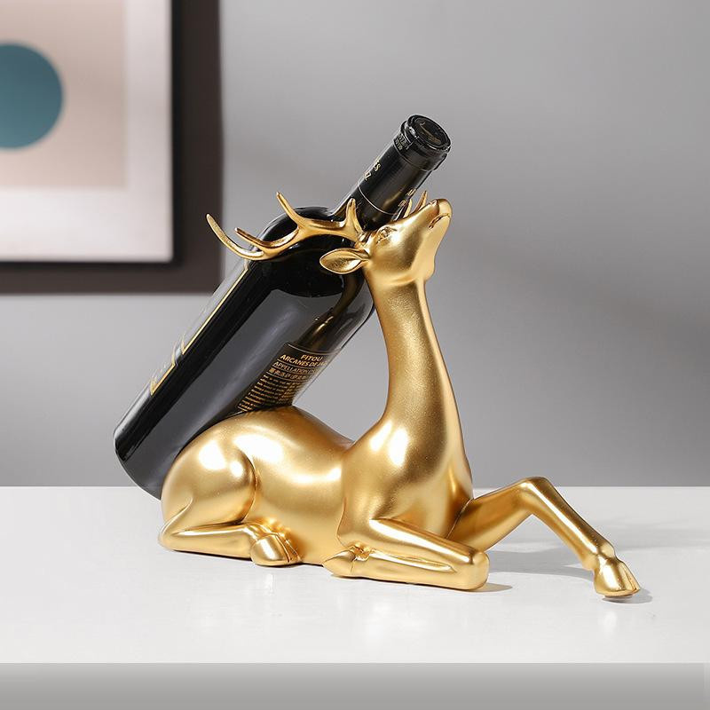 Yiran Furniture Weinregal Hirsch in Gold, Europäischer Stil Dekoration aus Harz für den Schreibtisch - Bild 1