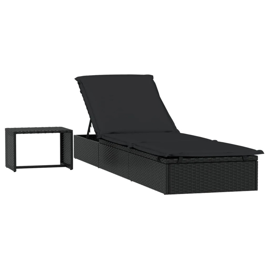 vidaXL Sonnenliege mit Tisch aus Polyrattan in Schwarz - Bild 2