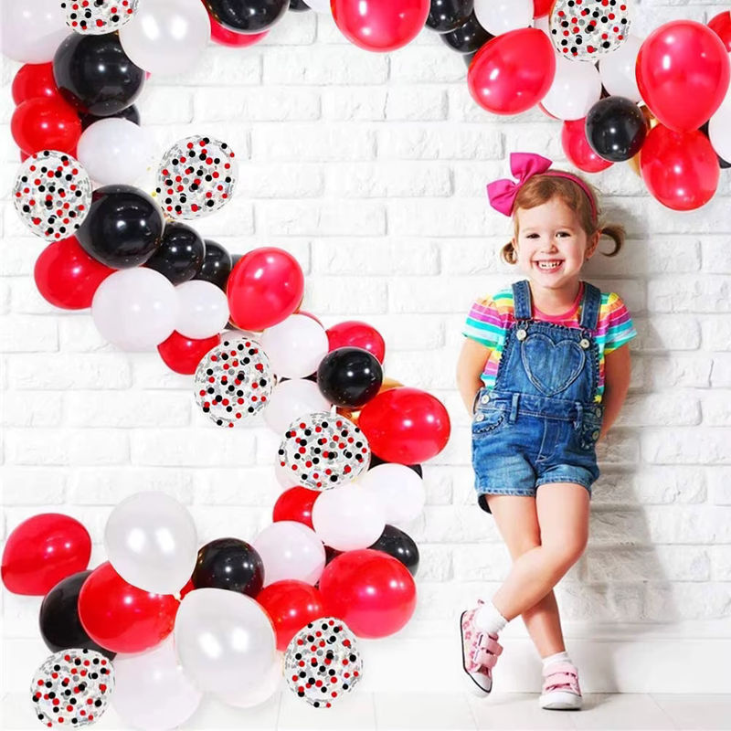 Luftballon Girlande Bogen Kit in Rot, Schwarz und Weiß mit Konfetti für Geburtstag, Zirkus, Casino oder Babyparty, 30,48 cm Durchmesser - Bild 4