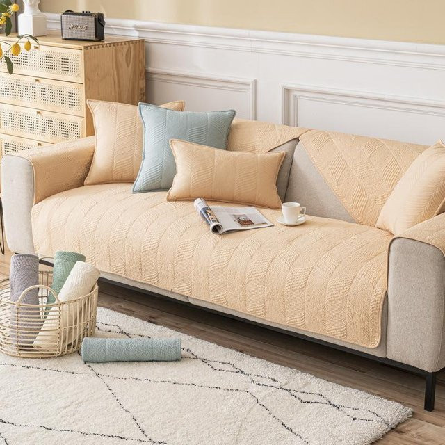 Super Six Universal Baumwoll Sofa Kissen, Gesteppter Stoff, Rutschfest, Beige, B/B: 70 x 70 cm - Bild 1