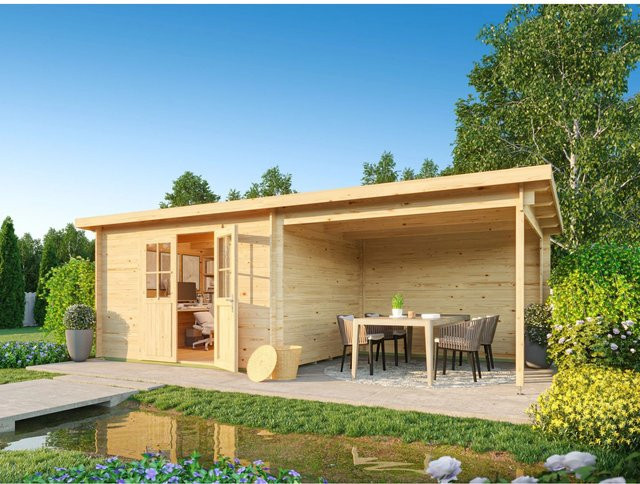 Fjordholz Gartenhaus Modell Ezra 4J Pultdach in Grau, imprägniertes Holz, Wandstärke 44 mm - Bild 1